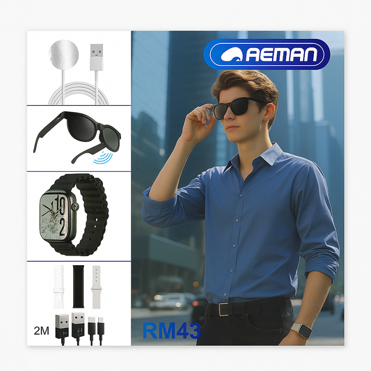 RM43 Smart Combo Set – Smartwatch + Sunglasses + Accessories (6-in-1 Kit)